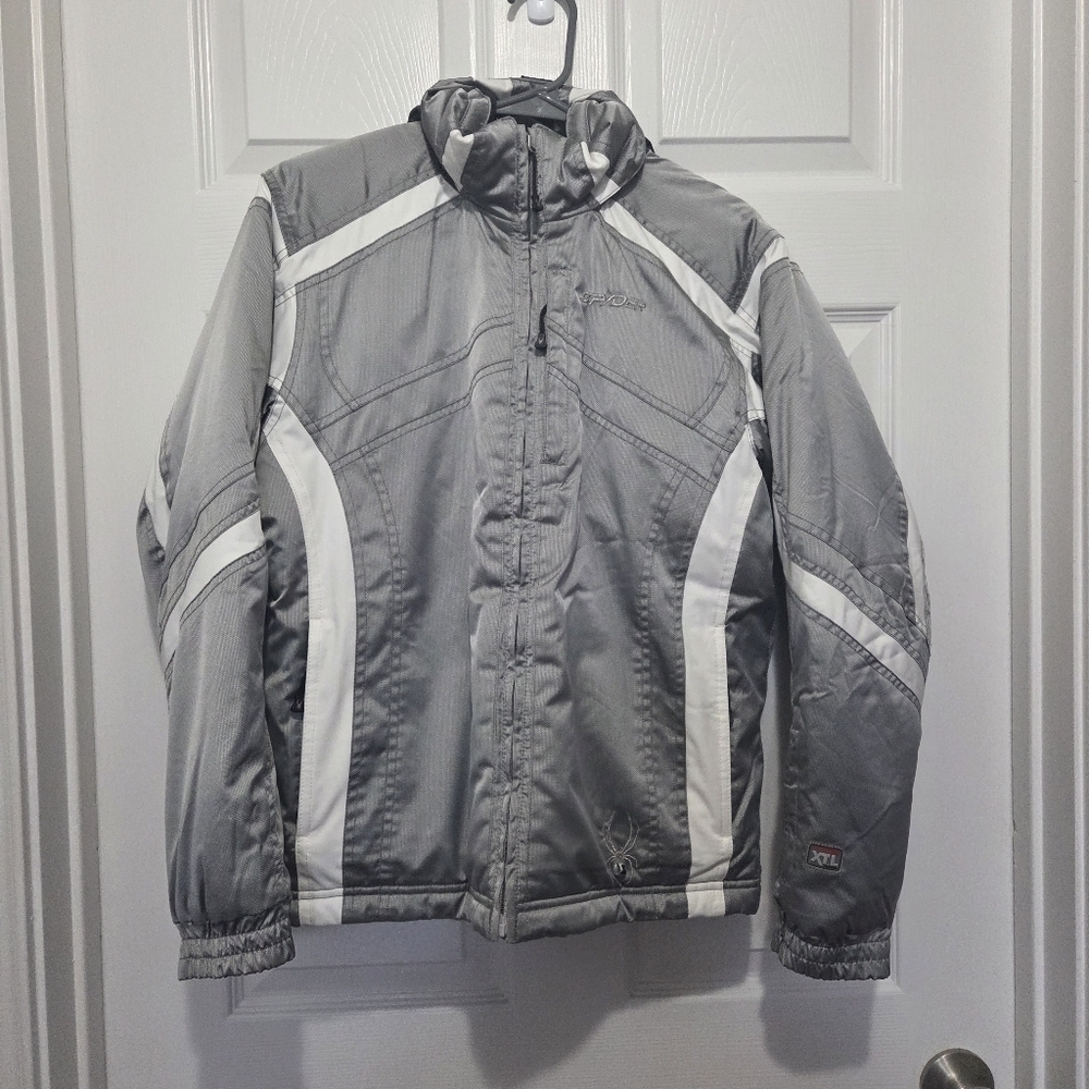 Spyder XT.L Girl Reflective Silver & White Waterproof Winter Ski Jacket Size 14